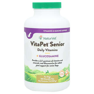 NaturVet‏, VitaPet Senior, ויטמינים יומיים + גלוקוזאמין, לכלבים, 180 טבליות לעיסות, 468 גרם (1 ליברה)