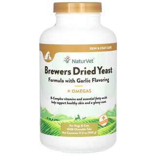 NaturVet, Brewers Dried Yeast + Omegas, For Dogs and Cats, 1,000 Chewable Tabs, 17.6 oz (500 g)