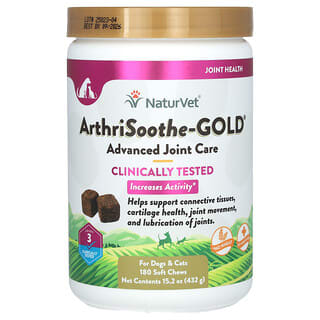 NaturVet, ArthriSoothe-GOLD, Advanced Joint Care, per cani e gatti, livello 3, 180 compresse masticabili morbide, 432 g
