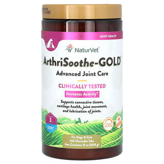 NaturVet, ArthriSoothe-GOLD, Advanced Joint Care, For Dogs & Cats, Level 3, 120 Chewable Tabs, 21 oz (600 g)
