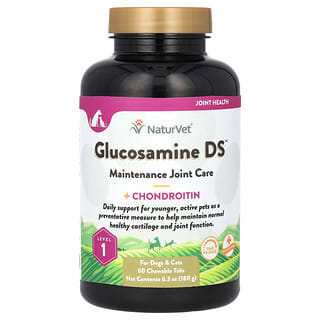 NaturVet, Glucosamine DS, Soin d'entretien des articulations + Chondroïtine, Niveau 1, Pour chiens et chats, 60 comprimés à croquer, 180 g