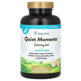 NaturVet, Quiet Moments, Ayuda calmante con melatonina, Para perros, 60 comprimidos masticables, 180 g (6,3 oz)