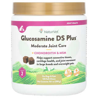 NaturVet, Glucosamine DS Plus, + chondroïtine et MSM, Pour chiens et chats, Niveau 2, 120 friandises molles à mâcher, 288 g