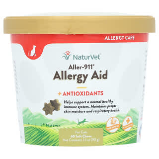 NaturVet, Aller-911, Aide contre les allergies + Antioxydants, Pour chats, 60 friandises tendres à mâcher, 90 g