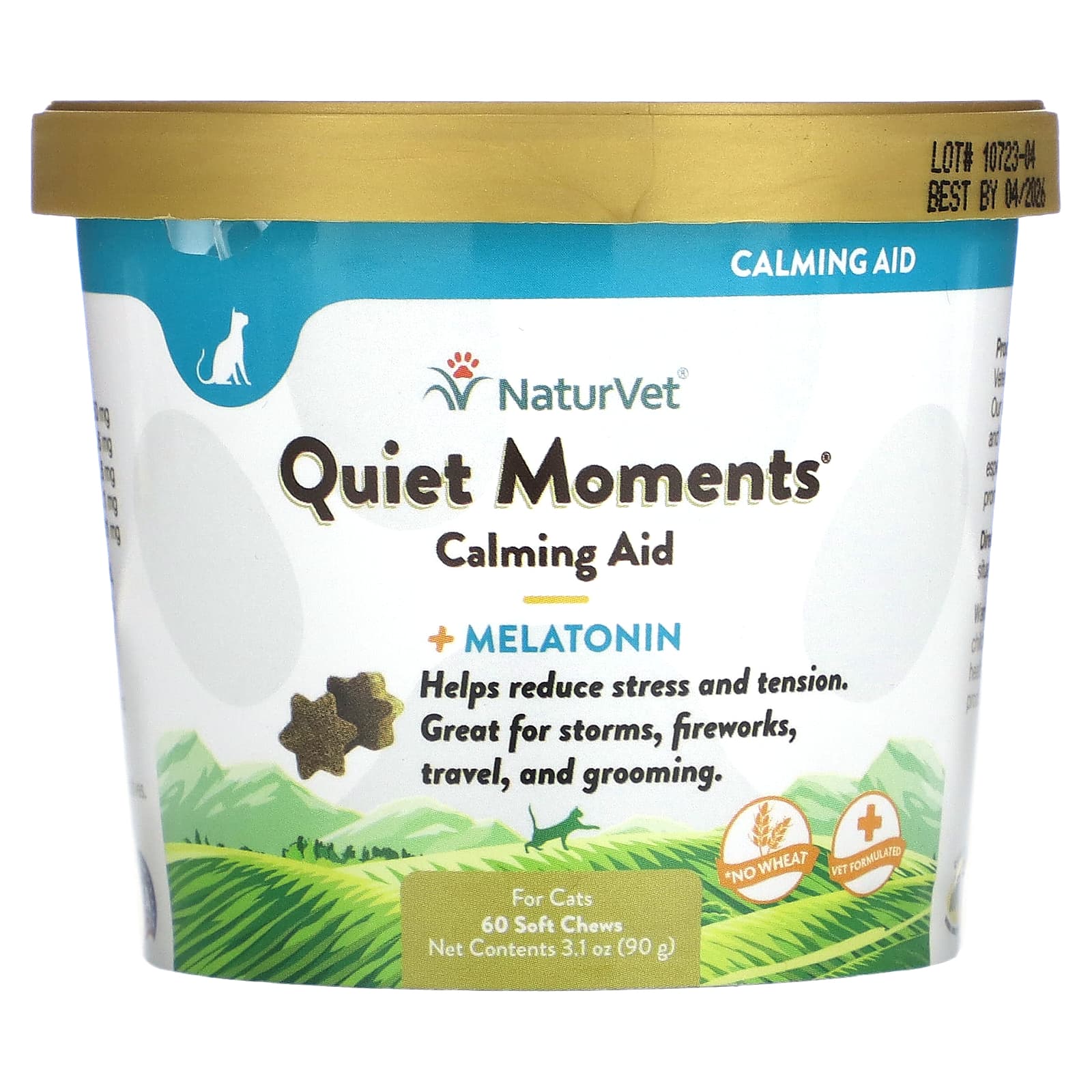 NaturVet, Quiet Moments Calming Aid + Melatonin, For Cats, 60 Soft