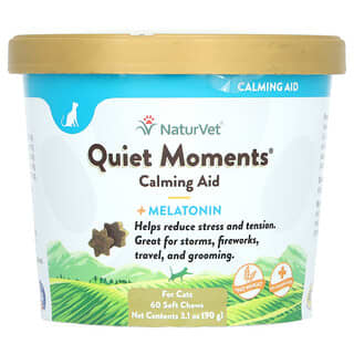 NaturVet, Quiet Moments, Ayuda calmante con melatonina, Para gatos, 60 bocadillos masticables blandos, 90 g (3,1 oz)