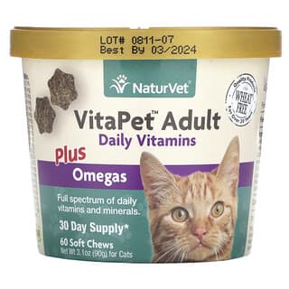 NaturVet, VitaPet Adult, Daily Vitamins Plus Omegas, For Cats, 60 Soft Chews, 3.1 oz (90 g)