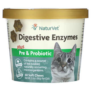 NaturVet, Digestive Enzymes, Plus Pre & Probiotic, For Cats, 60 Soft Chews 3.1 oz (90 g)