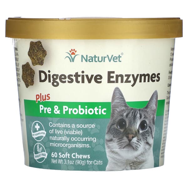 NaturVet, Digestive Enzymes, Plus Pre & Probiotic, For Cats, 60 Soft