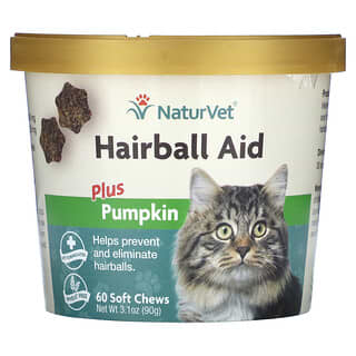 NaturVet, Hairball Aid Plus, Pumpkin, For Cats, 60 Soft Chews, 3.1 oz, (90 g)