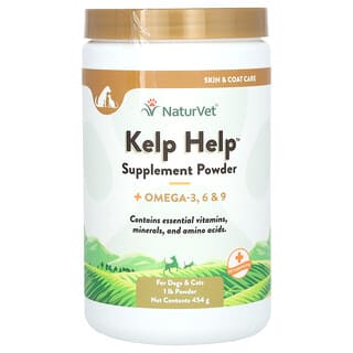 NaturVet‏, Kelp Help, אבקת תוסף תזונה + אומגה 3, 6 ו-9, לכלבים וחתולים, 454 גרם (1 ליברה)