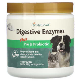 NaturVet, Enzimas digestivs más probiótico, Para perros y gatos, Polvo, 114 g (4 oz)