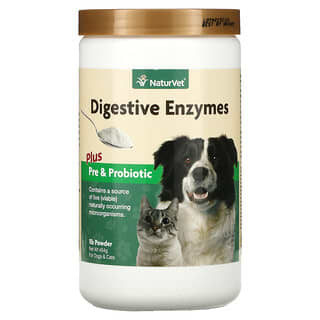 NaturVet, Пищеварительные ферменты в порошке с пребиотиками и пробиотиками, для собак и кошек, 454 г (1 фунт)