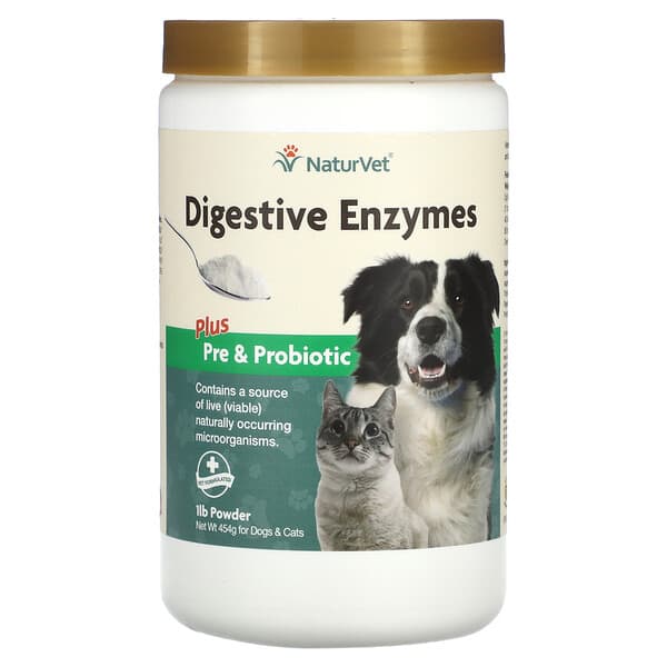 NaturVet, Digestive Enzymes Plus Pre & Probiotic Powder, For Dogs & Cats, 1 lb (454 g)