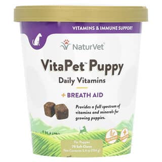 NaturVet, VitaPet Puppy, Vitamine per uso quotidiano e aiuto per l’alito, per cuccioli, 70 compresse masticabili morbide, 154 g