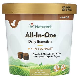 NaturVet, Suplemento de ingredientes esenciales diarios todo en uno, Para perros, 60 bocadillos masticables blandos, 240 g (8,4 oz)