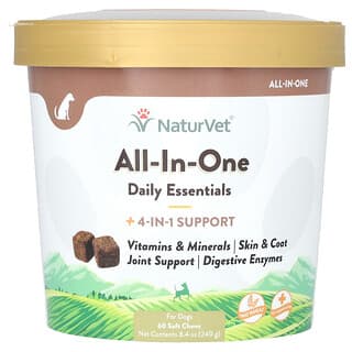 NaturVet, All-In-One, Daily Essentials + Soutien 4-en-1, Pour chiens, 60 friandises molles à mâcher, 240 g