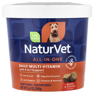 NaturVet, 올인원, 데일리 필수 영양소 + 4-In-1, 반려견용, 소프트츄 60개, 240g(8.4oz)