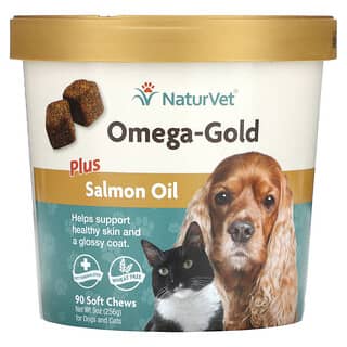 NaturVet, Ômega-ouro, além de óleo de salmão, para cães e gatos, 90 cápsulas mastigáveis macias