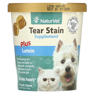 NaturVet, добавка против слезотечения с лютеином, для собак и кошек, 70 жевательных таблеток