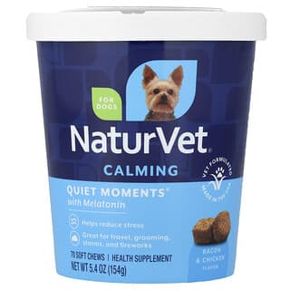 NaturVet, Quiet Moments® with Melatonin, Calming, For Dogs, Bacon & Chicken, 70 Soft Chews, 5.4 oz (154 g)