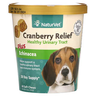 NaturVet, Cranberry Relief, с эхинацеей, добавка для поддержки здоровья мочевыводящих путей и поддержки иммунитета, для собак, 60 жевательных таблеток, 180 г (6,3 унции)