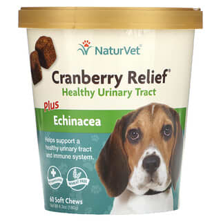 NaturVet, Cranberry Relief, Alivio para la salud de la vía urinaria con arándano rojo y equinácea, 60 bocadillos masticables blandos, 180 g (6,3 oz)