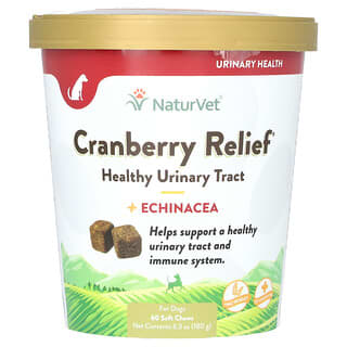 NaturVet, Cranberry Relief, Santé des voies urinaires + Échinacée, Pour chiens, 60 friandises molles à mâcher, 180 g