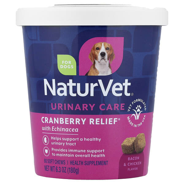 NaturVet, 蔓越莓緩解配方，健康尿路 + 松果菊，適用於犬，60 片軟咀嚼片，6.3 盎司（180 克）