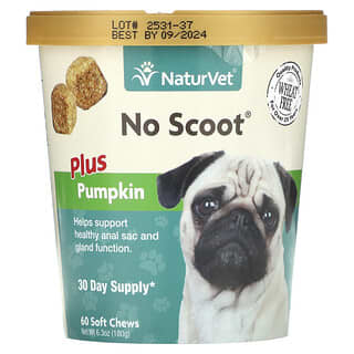 NaturVet, 無 Scoot +南瓜，寵物狗專用，60 片軟咀嚼片，6.3 盎司（180 克）