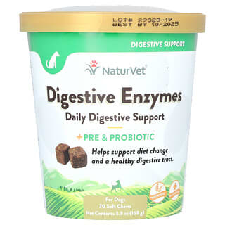 NaturVet, Digestive Enzymes Daily Digestive Support + Pre and Probiotic, For Dogs, 70 Soft Chews, 5.9 oz (168 g)