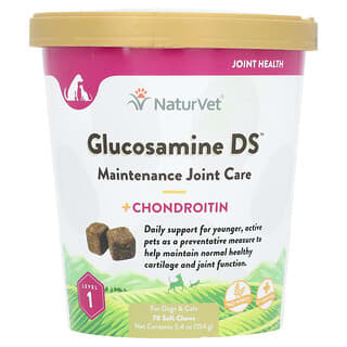 NaturVet, Glucosamine DS, Supplementierung der Gelenke + Chondroitin, für Hunde und Katzen, Stufe 1, 70 Kau-Snacks, 154 g (5,4 oz.)