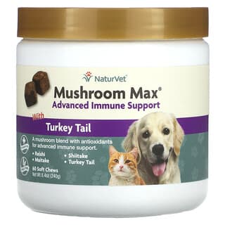 NaturVet, Mushroom Max, Advanced Immune Support with Turkey Tail, For Dogs & Cats, 60 Soft Chews, 8.4 oz (240 g)