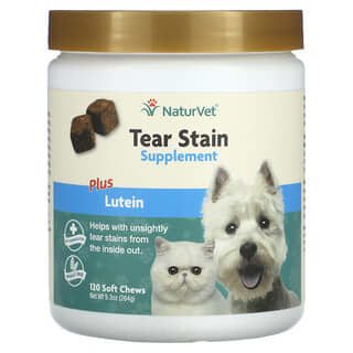 NaturVet, Tear Stain Plus Luteína, Para perros y gatos, 120 comprimidos masticables blandos, 264 g (9,3 oz)