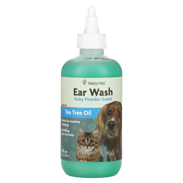 NaturVet, Ear Wash Plus Tea Tree Oil, Baby Powder Scent, 8 fl oz (236 ml)
