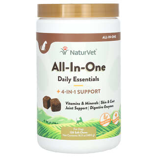 NaturVet, All-In-One Daily Essentials + Soutien 4-en-1, Pour chiens, 120 friandises molles à mâcher, 480 g