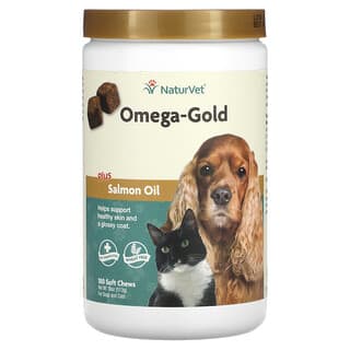 NaturVet, Omega-Gold с жиром лосося, добавка для собак и котов, улучшение состояния кожи и шерсти, 180 мягких жевательных таблеток