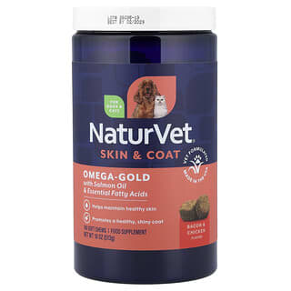 NaturVet, 오메가-골드 필수 지방산 +연어 오일, 강아지 및 고양이용, 소프트츄 180개, 513g(18oz)