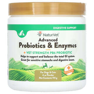 NaturVet, Probiotiques et enzymes avancés + probiotiques PB6 de qualité vétérinaire, Pour chiens et chats, 114 g
