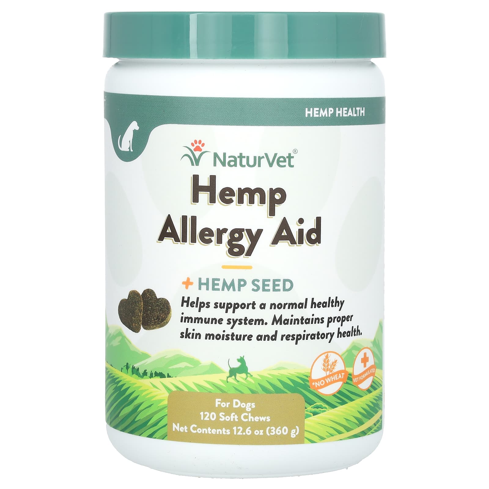 NaturVet, Hemp Allergy Aid + Hemp Seed, For Dogs, 120 Soft Chews, 12.6