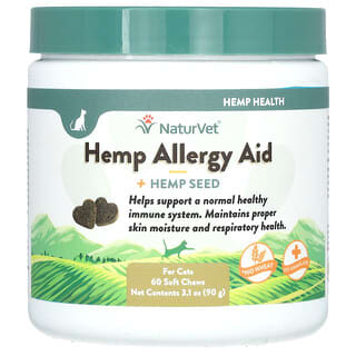NaturVet, Aide contre les allergies au chanvre + Graine de chanvre, Pour chats, 60 friandises molles à mâcher, 90 g