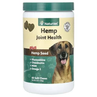NaturVet, Hemp Joint Health com Semente de Cânhamo, Para Cães, 60 Cápsulas Mastigáveis, 180 g (6,3 oz)
