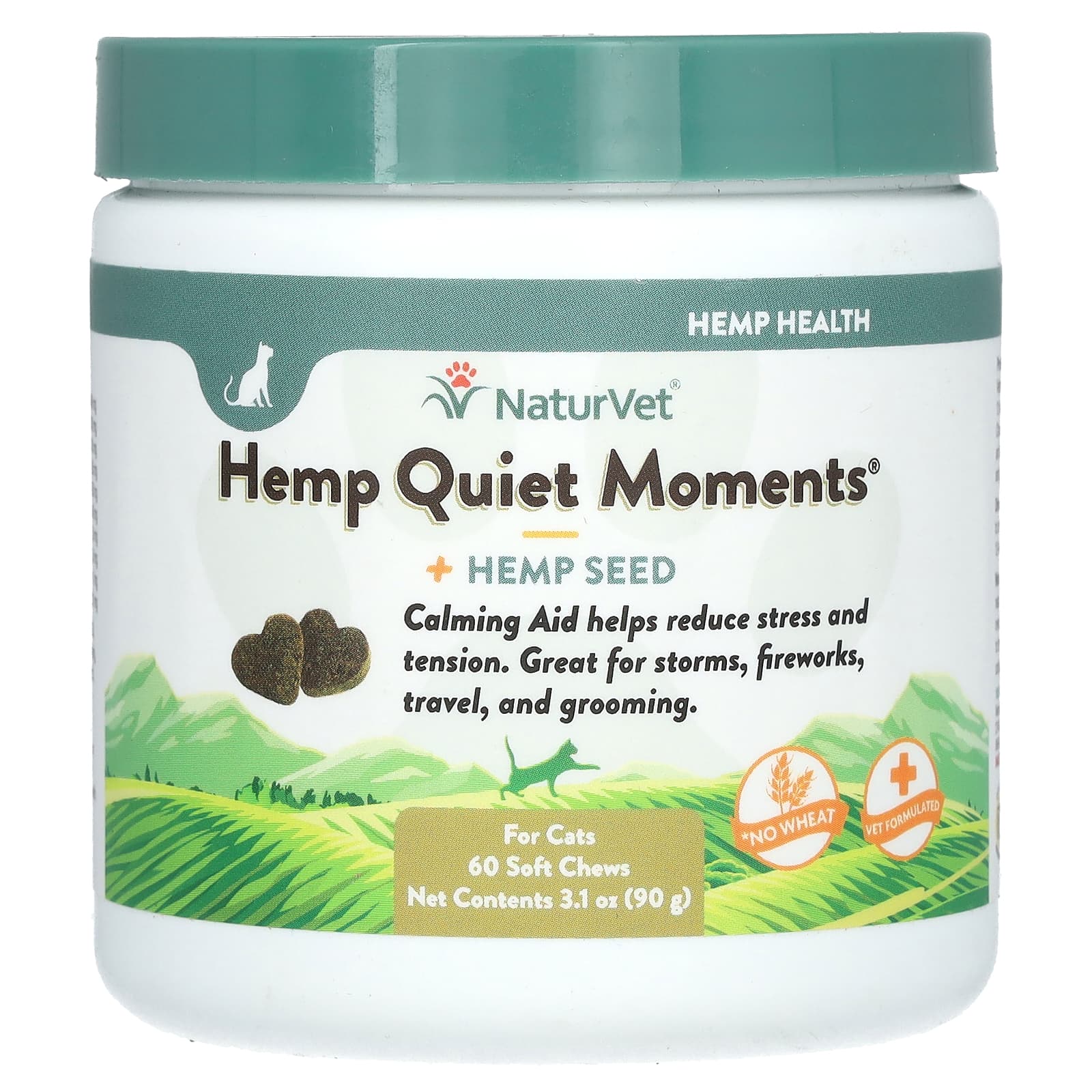 NaturVet, Hemp Quiet Moments + Hemp Seed, For Cats, 60 Soft Chews, 3.1