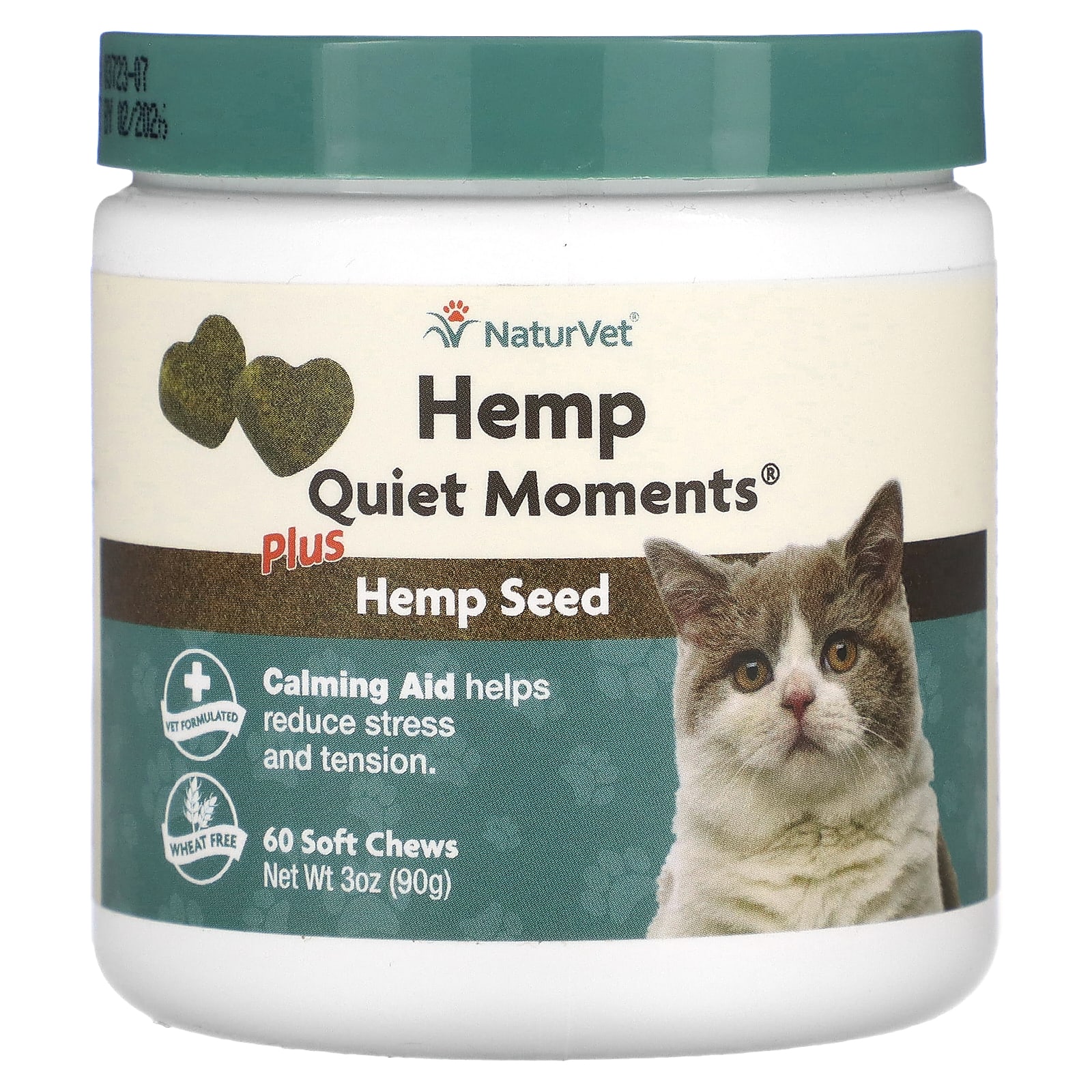 NaturVet, Hemp Quiet Moments Plus Hemp Seed, For Cats, 60 Soft Chews, 3