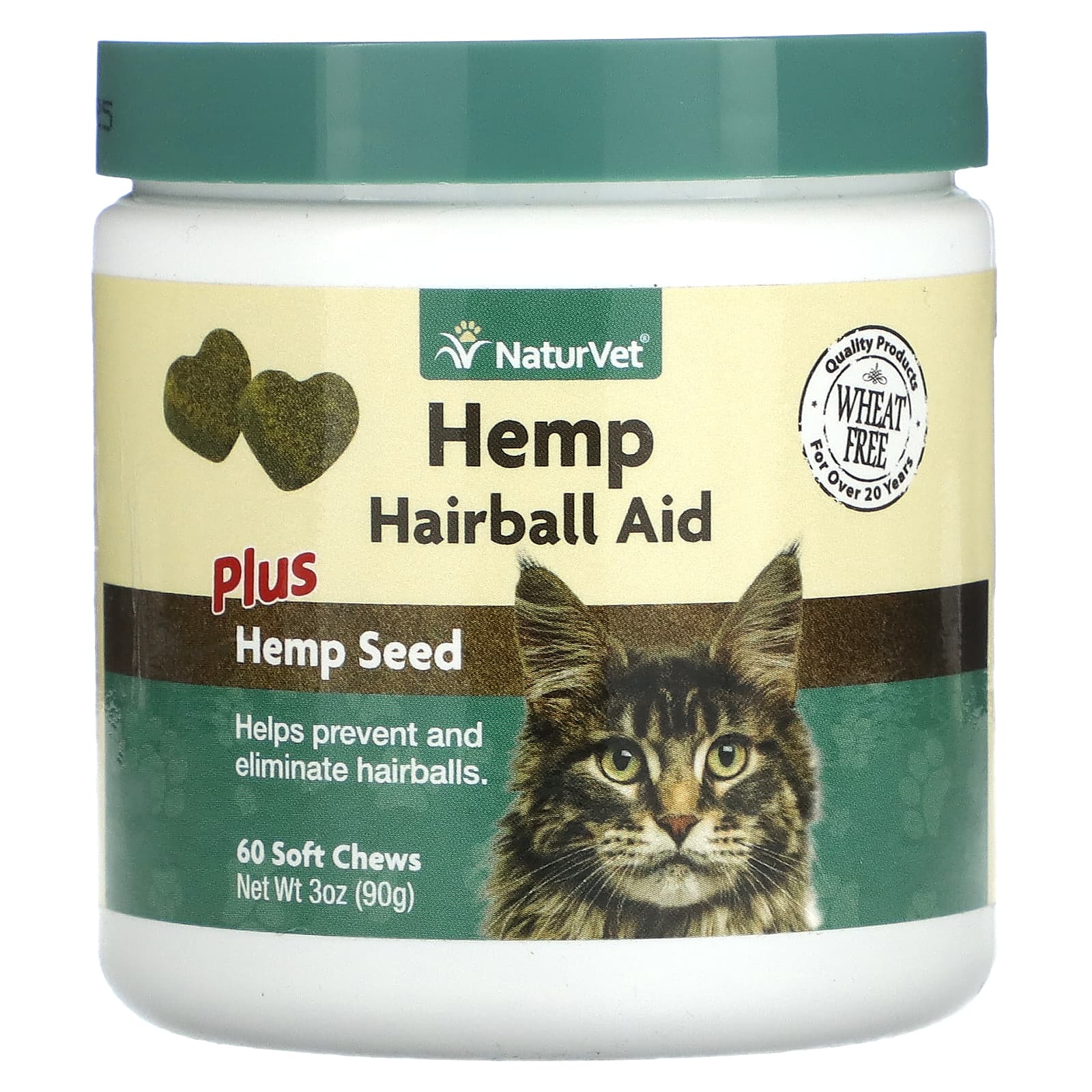 NaturVet, Hemp Hairball Aid Plus Hemp Seed, For Cats, 60 Soft Chews, 3