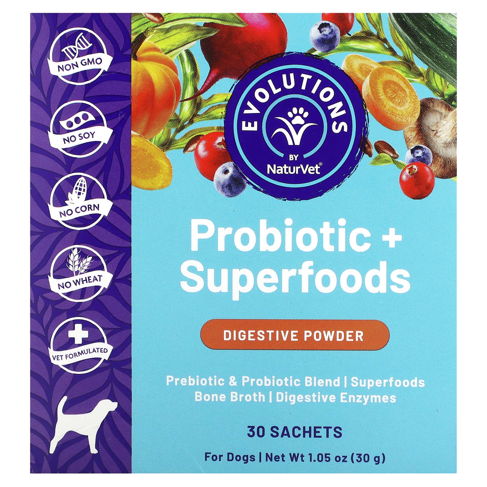 NaturVet, Probiotics + Superfoods, Digestive Powder, For Dogs, 30