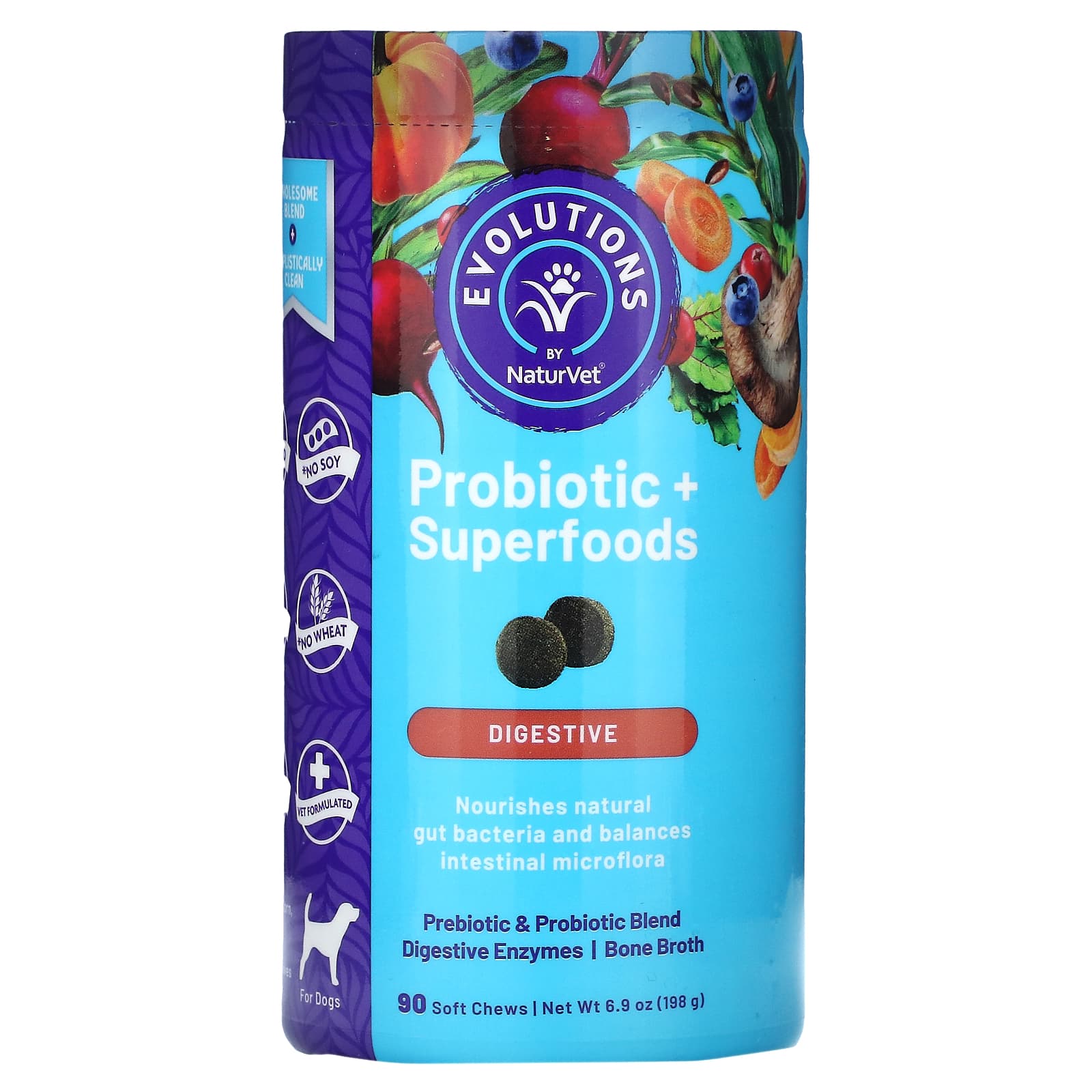 NaturVet, Probiotics + Superfoods, Digestive, For Dogs, 90 Soft Chews