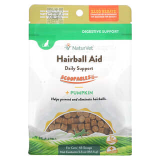 NaturVet, Scoopables，Hairball Aid 日常支持+南瓜，猫咪专用，鲑鱼，45 勺，5.5 盎司（157.5 克）