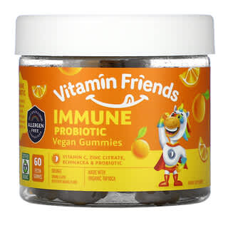 Vitamin Friends, Gomitas veganas con probióticos inmunitarios, Naranja, 60 gomitas de pectina