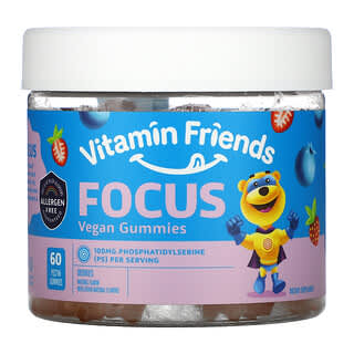 Vitamin Friends, Focus Gomitas veganas, bayas, 60 gomitas de pectina